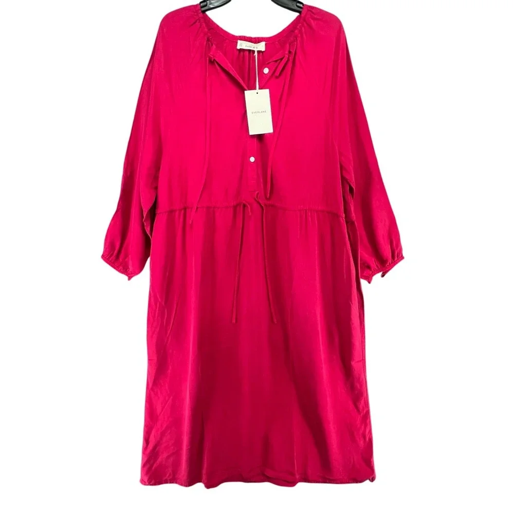 Everlane Tencel Gathered Maxi Dress L Pink Button Modest Oversized Quiet Luxury‎